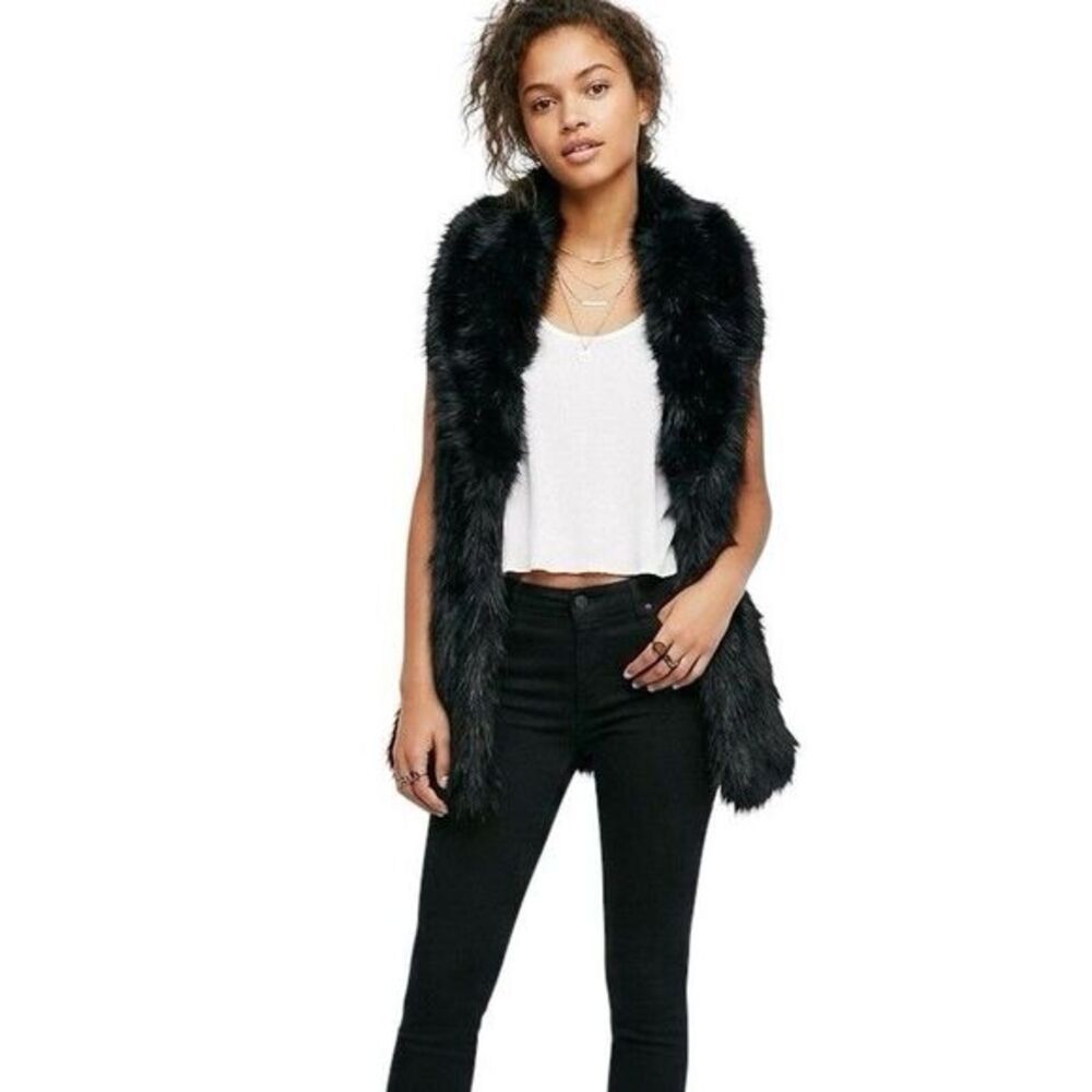 Womens Faux Fur black Jacket Vest Mob Wife Gothic Hipster Rn 66170 Sz Medium